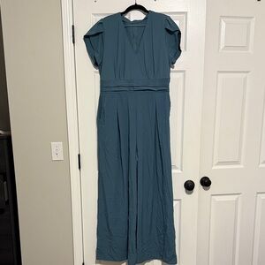 Teal V-Neck Cap Sleeve Women's Jumpsuit